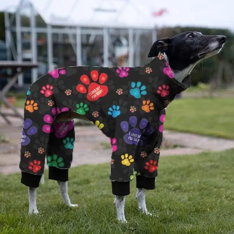 Autumn Winter Dog Pajamas Medium Large Dog Paw Printed Greyhound Pajamas Jumpsuit Fashion High Collar Pet Clothing Pet Bodysuit