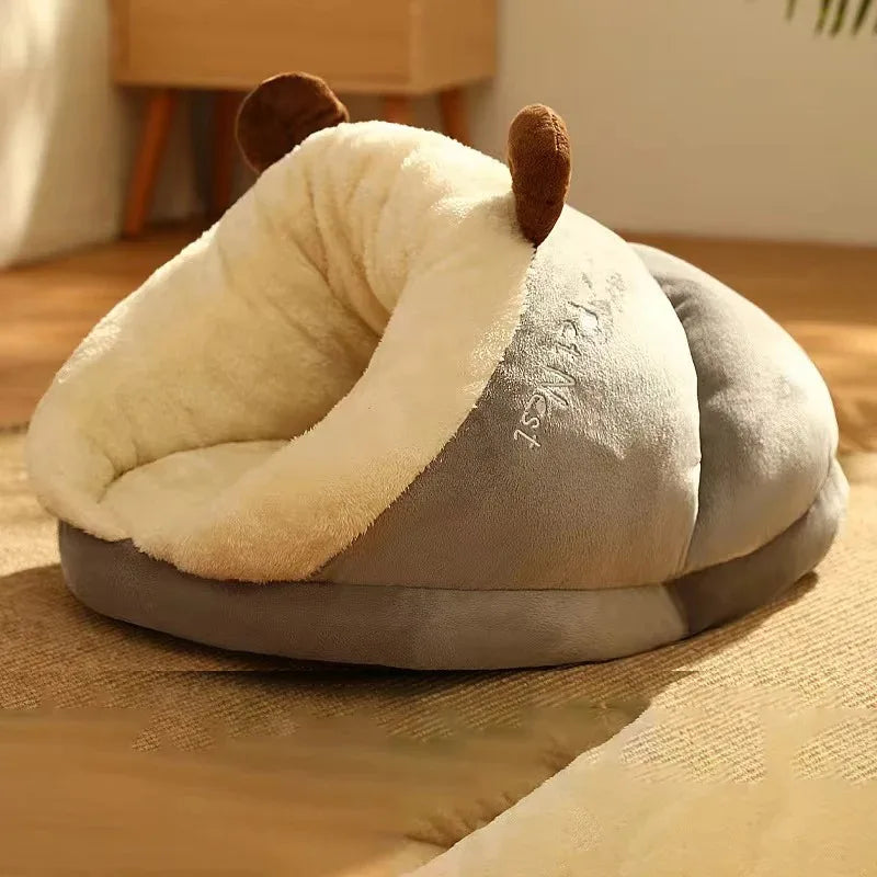 Plush semi enclosed dog bed
