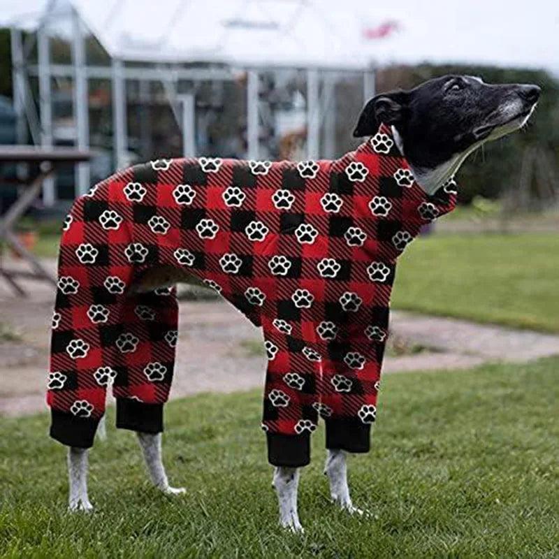 Autumn Winter Dog Pajamas Medium Large Dog Paw Printed Greyhound Pajamas Jumpsuit Fashion High Collar Pet Clothing Pet Bodysuit