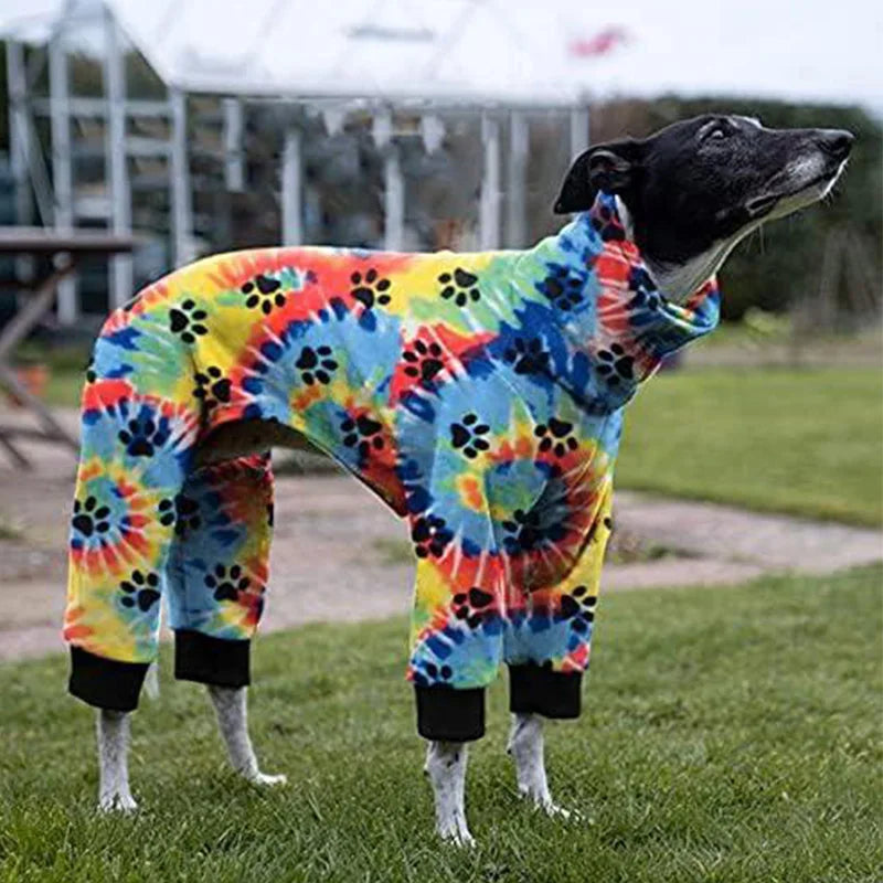 Autumn Winter Dog Pajamas Medium Large Dog Paw Printed Greyhound Pajamas Jumpsuit Fashion High Collar Pet Clothing Pet Bodysuit