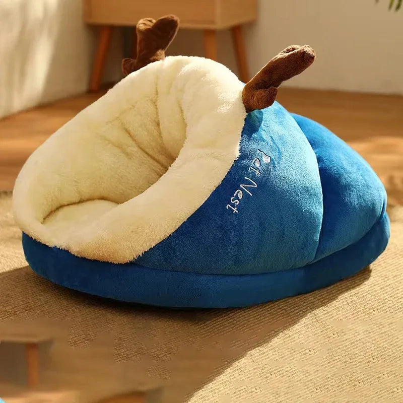Plush semi enclosed dog bed