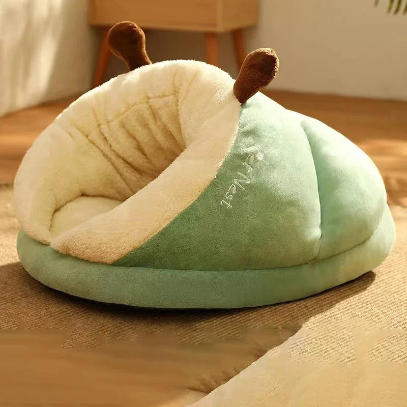 Plush semi enclosed dog bed
