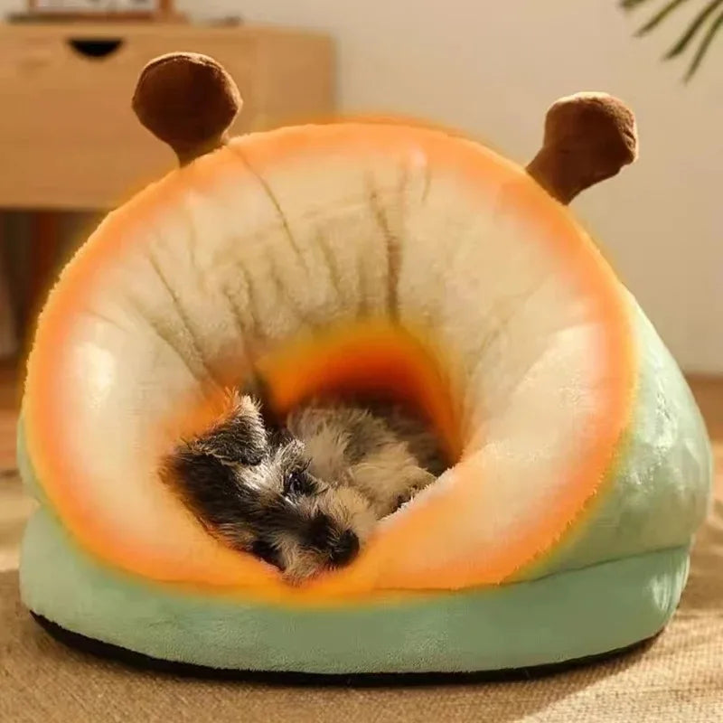 Plush semi enclosed dog bed