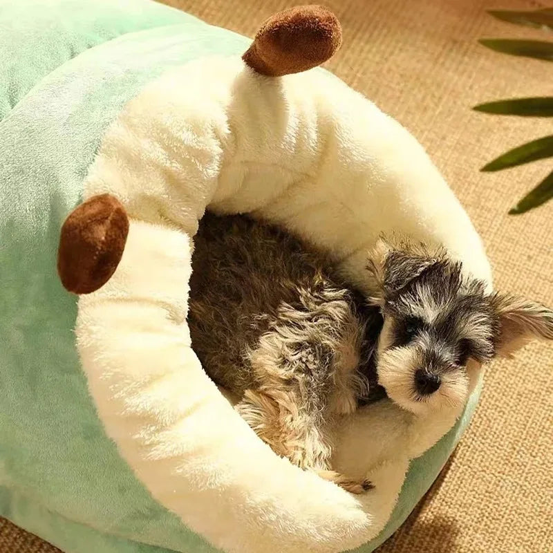 Plush semi enclosed dog bed