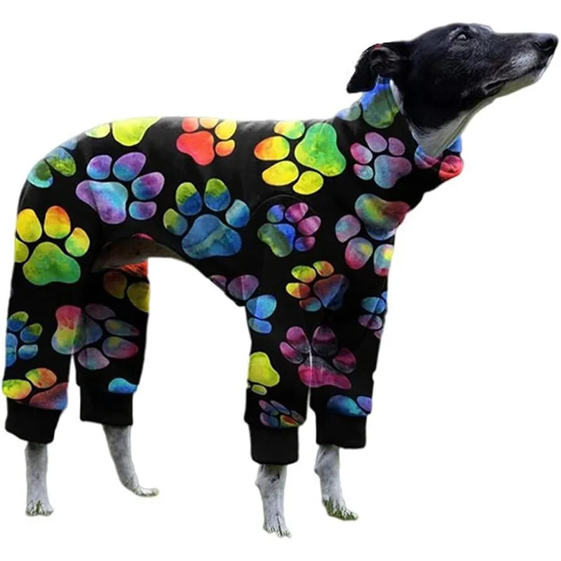 Autumn Winter Dog Pajamas Medium Large Dog Paw Printed Greyhound Pajamas Jumpsuit Fashion High Collar Pet Clothing Pet Bodysuit