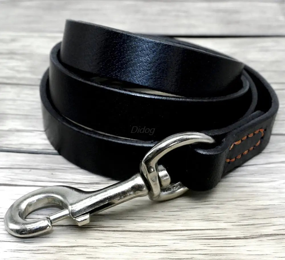 Genuine Leather Dog Leash Pet Training Lead Prevent Bite Black and Brown for German Shepherd Rottweiler Lab