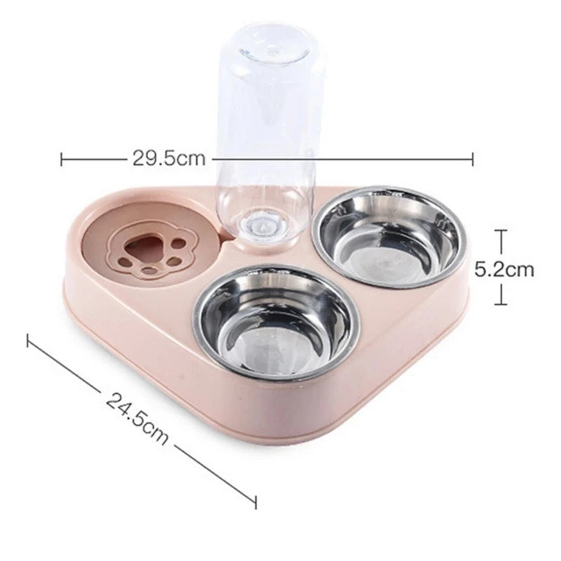 3In1 Pet Dog Cat Food Bowl with Bottle Automatic Drinking Feeder Fountain Portable Durable Stainless Steel 3 Bowls Pet Supplies