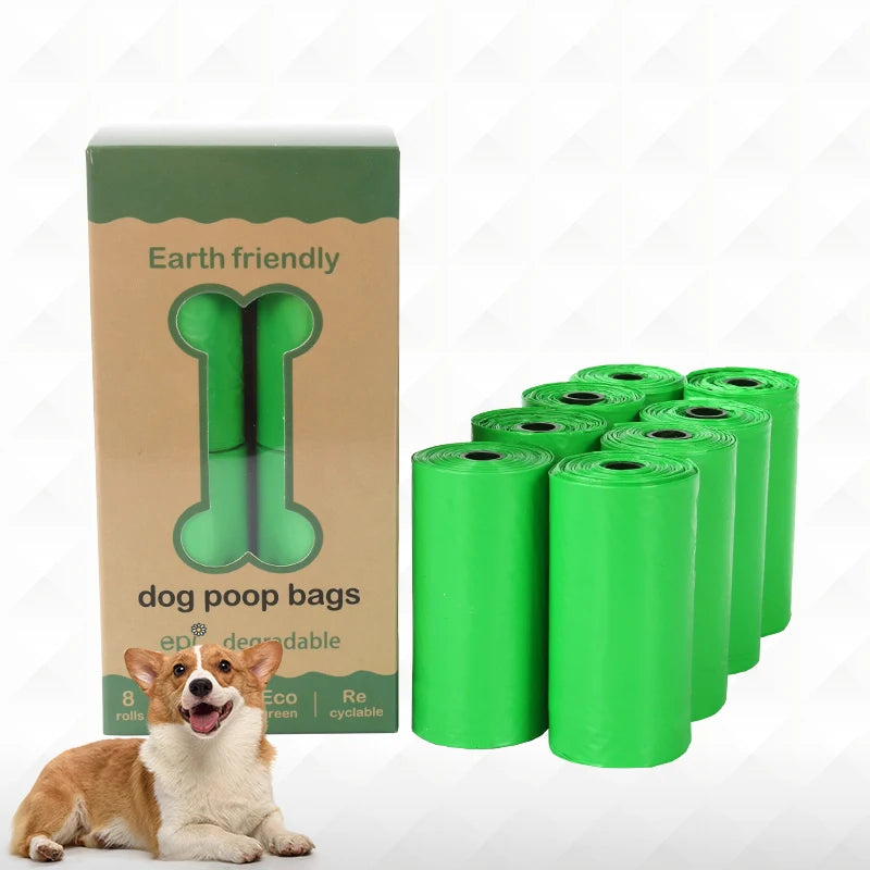 8 Rolls Compostable Dog Poop Bags, Biodegradable Poop Bags for Dogs, Unscent 9 x 13inch Degradable Doggy Poo Bags