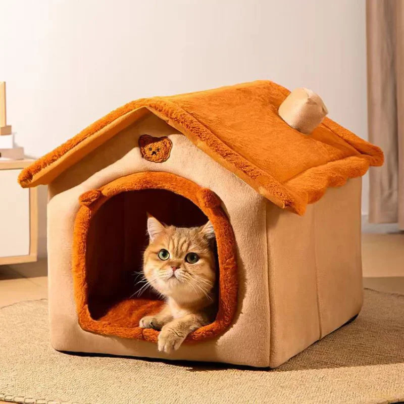 Cat Dog House Soft Pet Bed Tent Warm Foldable Cats Nest Removable Washable Small Pet Dogs Kennel Cats Bed Indoor