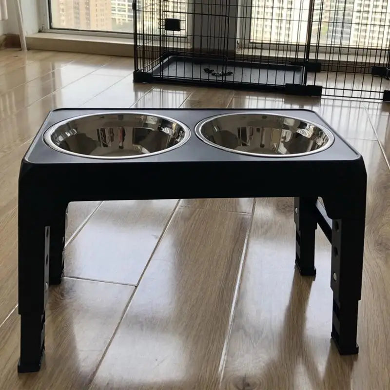 Raised Dog Bowl Stainless Steel Elevated Cat Dog Bowl Raised Cat Food Bowl Height Adjustable Food Water Set with Two Bowls