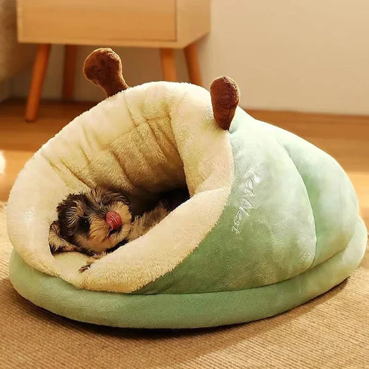 Plush semi enclosed dog bed