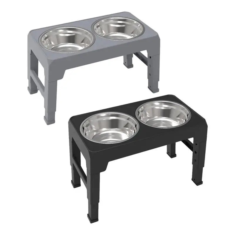 Raised Dog Bowl Stainless Steel Elevated Cat Dog Bowl Raised Cat Food Bowl Height Adjustable Food Water Set with Two Bowls