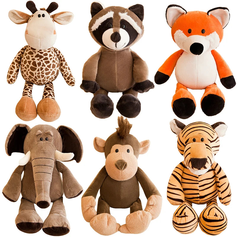 25CM Kawaii Giraffe Raccoon Fox Lion Tiger Monkey Dog Plush Cartoon Forest Animal Soft Toys for Children Baby Birthday Gifts