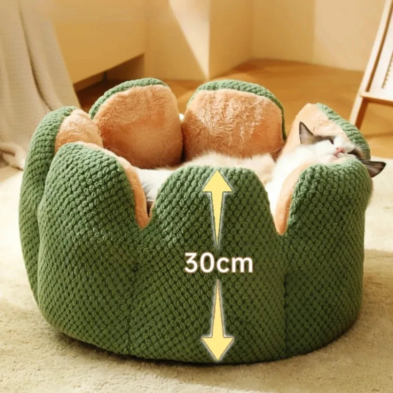 Petal-Shaped Winter Warm Bed for Pets, Dog Kennel, Kitten House, Soft Plush Round Basket, Fluffy Puppy Cushion Mat, Pet Supplies