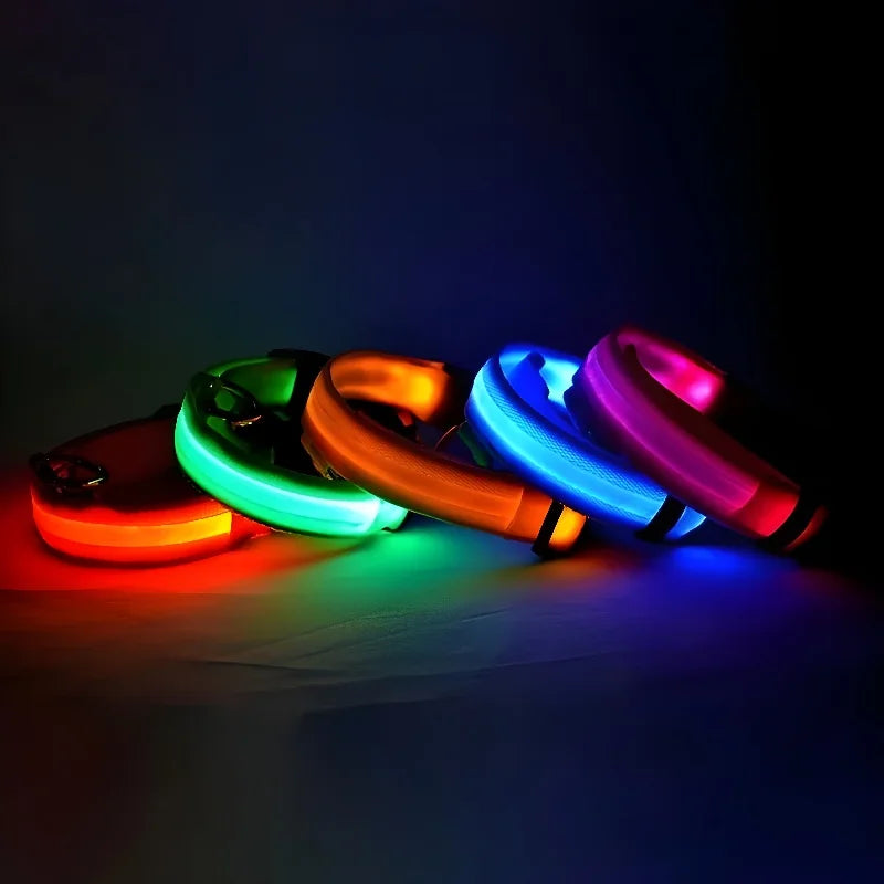 Dog Collar Nylon LED Night Safety Flashing Glow In The Dark Pet Dog Leash pet Dogs Luminous Fluorescent  dog accessories collar