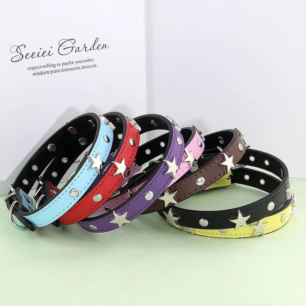 S/M/L Star Studded Pet Dog Collar Leather Puppy Collars for Small Medium Dogs Cat Neck Strap Pet Supplies Chihuahua Collars