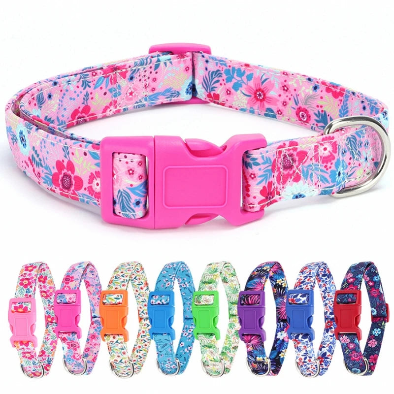 Nylon Pet Dog Collar Adjustable Floral Print Puppy Collar Pet Products for Small Medium Large Dogs Chihuahua French Bulldog Item