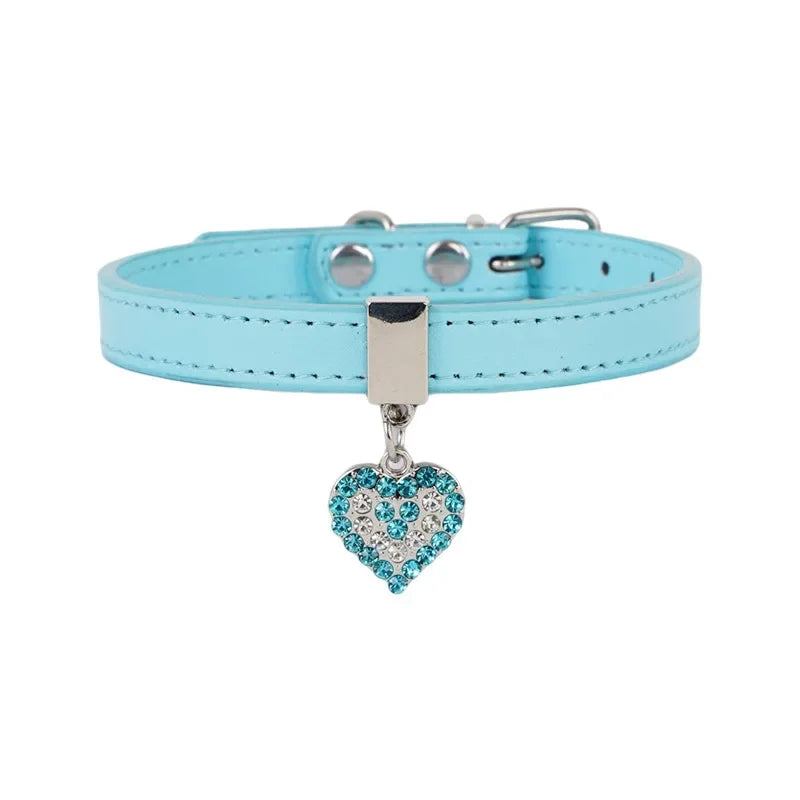 Adjustable Pet Collars Diamante Leather Pet Puppy Necklace Bling Crystal Studded Cat Collars Pink Red for Small Medium Dogs