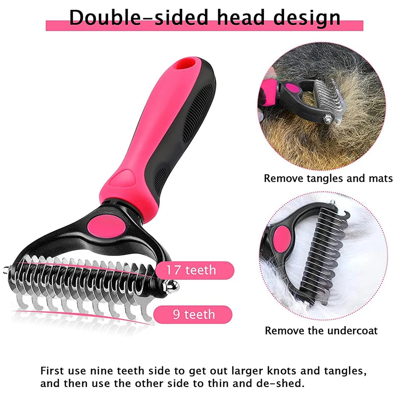 Dog Deshedding Brush Professional Pet Shedding Brush for Dogs Cats Fur Knot Cutter Double sided Pet Grooming Clean Comb