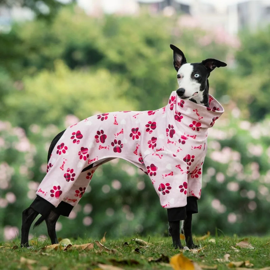 Autumn Winter Dog Pajamas Medium Large Dog Paw Printed Greyhound Pajamas Jumpsuit Fashion High Collar Pet Clothing Pet Bodysuit