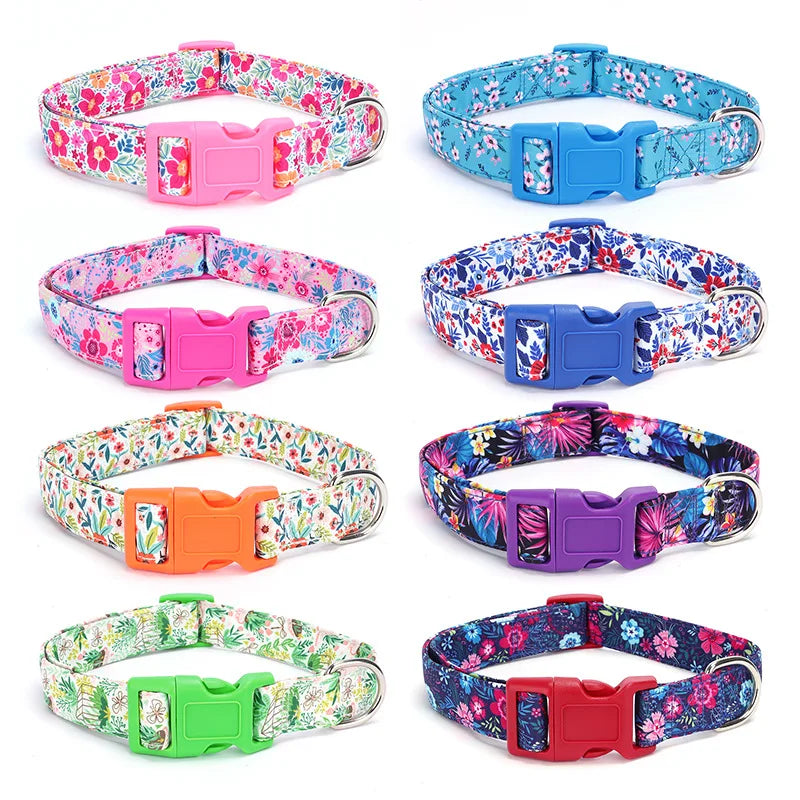 Nylon Pet Dog Collar Adjustable Floral Print Puppy Collar Pet Products for Small Medium Large Dogs Chihuahua French Bulldog Item