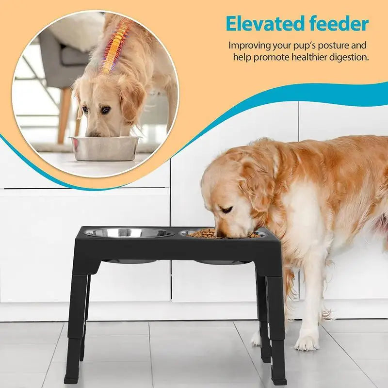 Raised Dog Bowl Stainless Steel Elevated Cat Dog Bowl Raised Cat Food Bowl Height Adjustable Food Water Set with Two Bowls