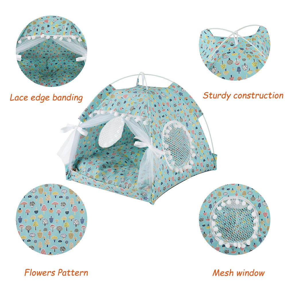 ZK20 Pet Dog Tent House Floral Print Enclosed Cat Tent Bed Indoor Folding Portable Comfortable Kitten Bed Kennel For Small Pets