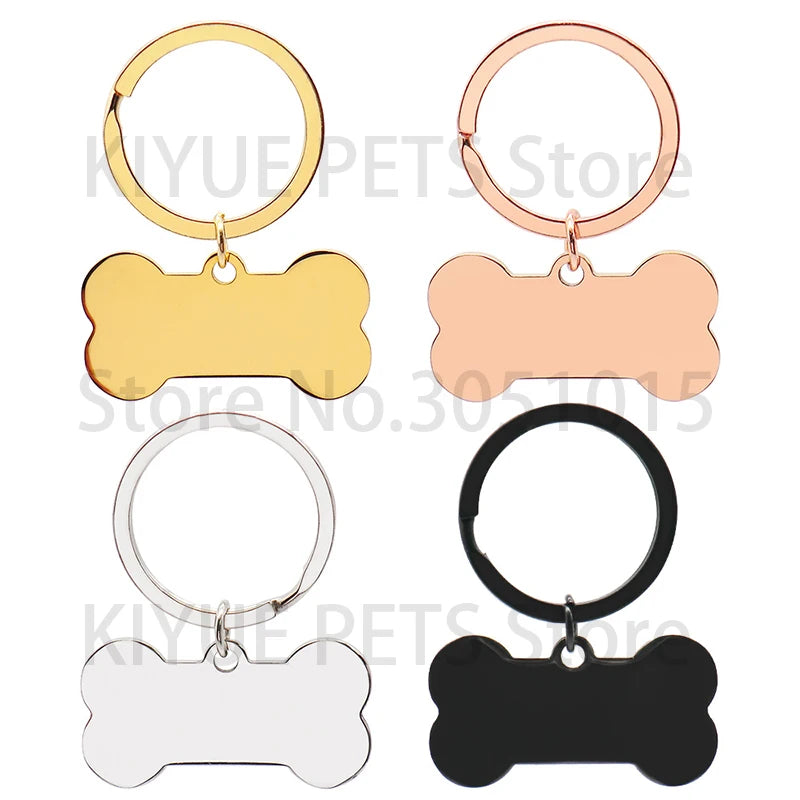 10 Pcs Blank Tag Stainless Steel Bone Keychain for DIY Custom Logo Tag Pet Dog Tag Collar Pet Accessoriess Charm