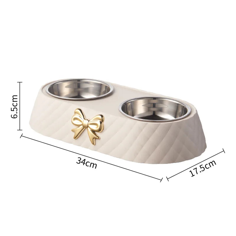 Pet Supplies Bow-tie Bowknot Cats Food Bowl Dog Bowl Stainless Steel Double Pet Accessories Feeding Drinking Double Bowl